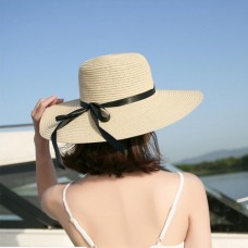 New Mujer Hat Wide Brim Straw Beach Hats Outdoor Floppy Fold Hats Sun Protection  eb-90734391
